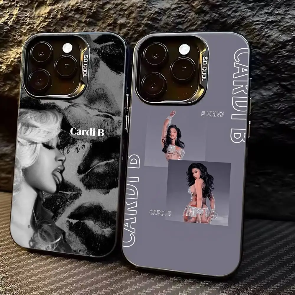 

Hip Hop C-Cardi B Phone Case For iPhone 17,16,15,14,13,12,11 Plus,Pro Max,XS,Colorful Silver Black Cover