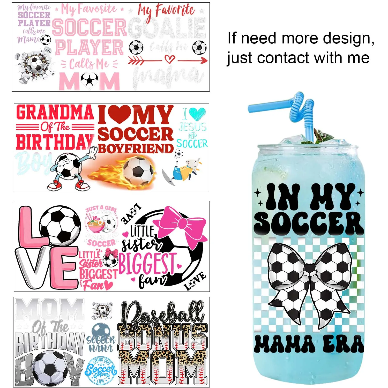 Football game day Soccer Best Dad UV dtf Sticker Party DIY Decals 3D transfers uvdtf tumbler seal stickers 16oz uv dtf cup wraps