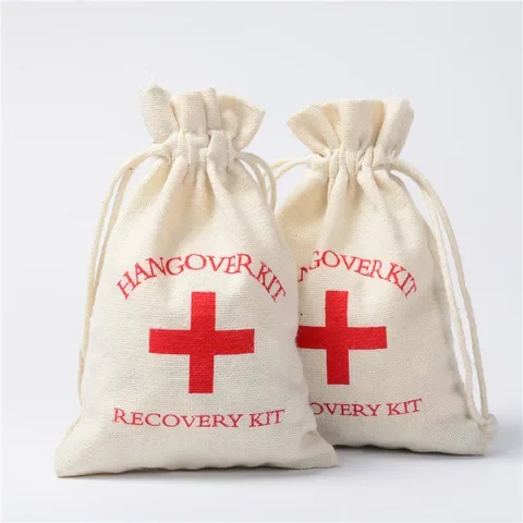 

50/20pcs Hangover Kit Bags Wedding Gifts for Guests Holder Bag Bachelorette Hen Party Supplies Cross Cotton Linen Gift Bags
