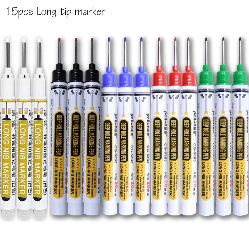 15Pcs 20mm Deep Hole Long Nib Head Markers For Metal Perforating Pen Waterproof Bathroom Woodworking Decoration Multi-Purpose