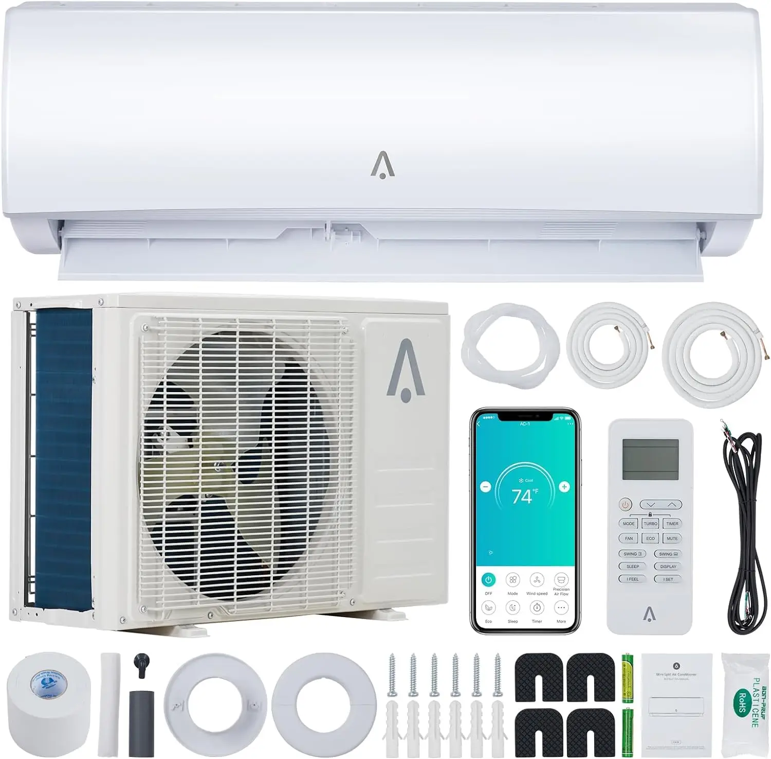Mini Split Air Conditioner,19 SEER2 9000 BTU Mini Split AC/Heating System, Inverter Ductless Air Conditioner w/WiFi