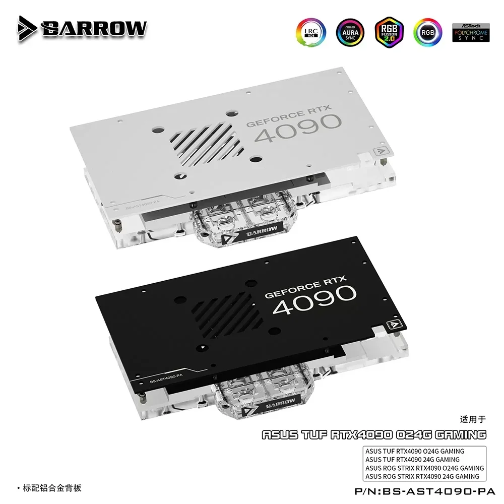Barrow Gaming Placa Gráfica Cooler Bloco de Água Cobertura Total Asus Rog Strix Tuf Rtx 4090 O24g 24g 5v Argb Aura Sync
