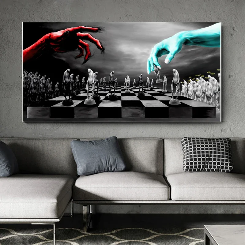 

Heaven and Hell Playing Chess Darkness Or Light Canvas Painting Poster Print Wall Art For Living Room Office Cuadros Home Decor