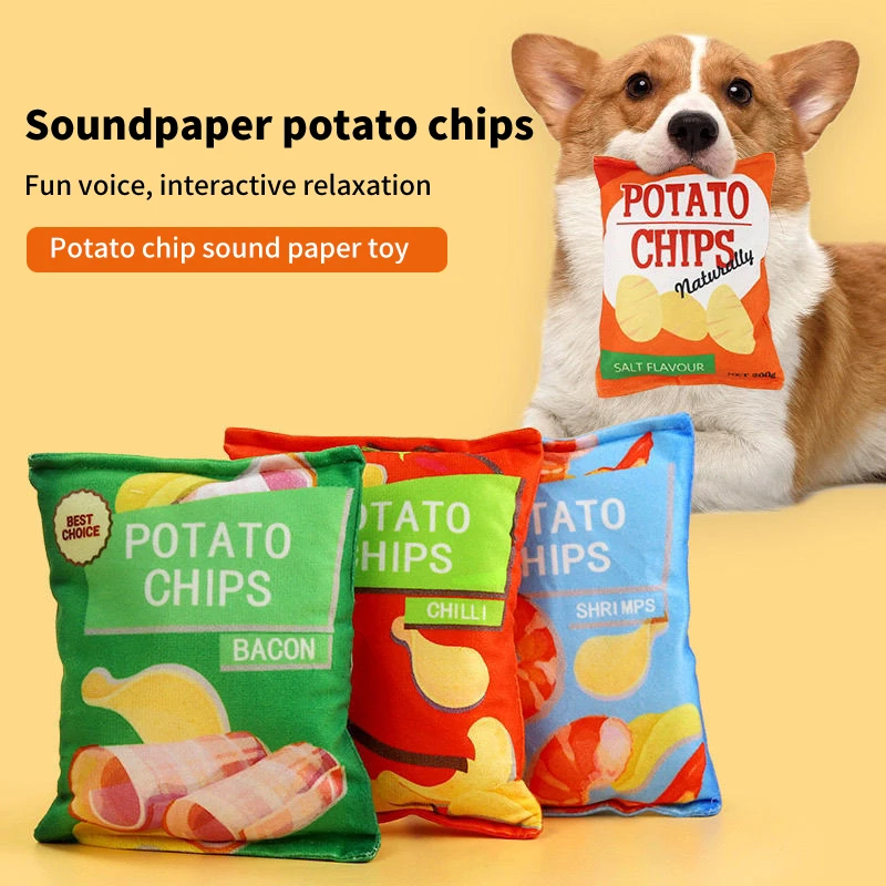 

Potato Chip Dog Toy Funny Plush Squeaky Puppy Molar Cleaning Teeth Toys Playing Interactive Relieve Boredom Pet Puppy Toys