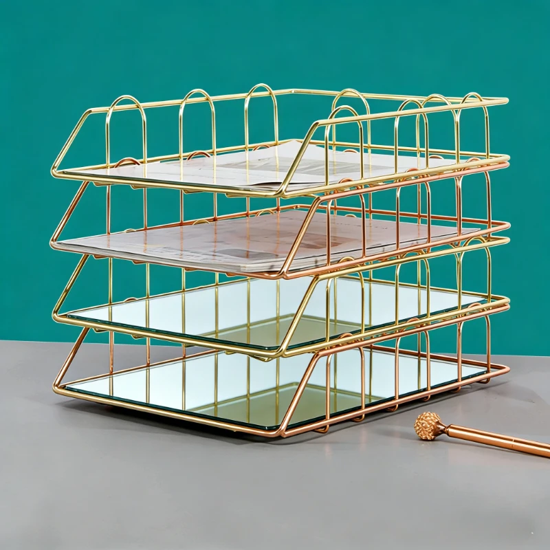 

Многослойный металлический лоток для бумаги золотого цвета – органайзер для хранения документов на рабочем столе