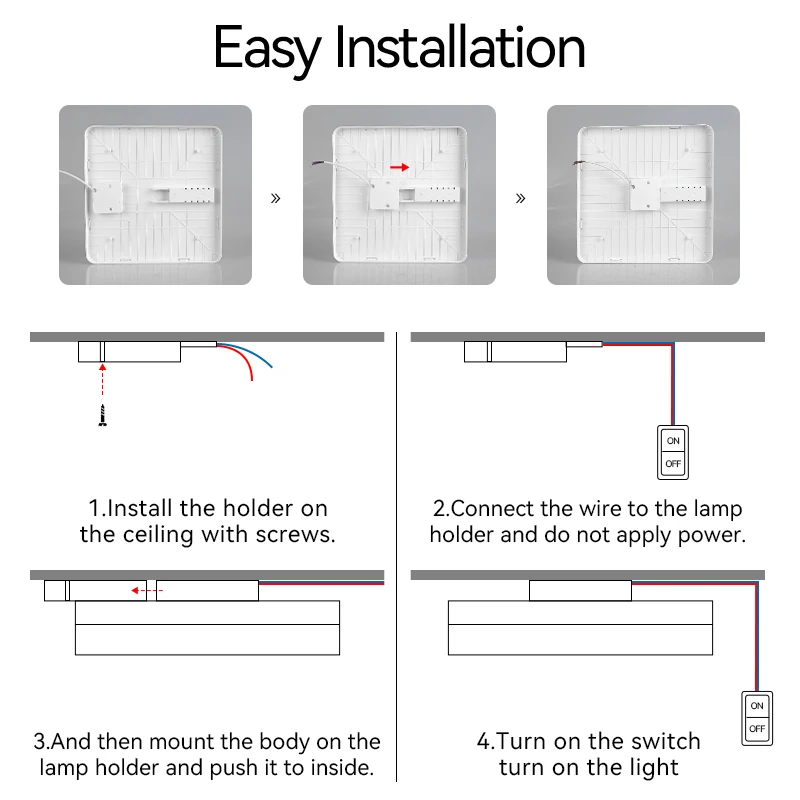 Square Ceiling Light White Led Ceiling Lamps Lámparas de techo Led cuadradas modernas, accesorios de Panel de 30/40/50W, 110V-220V, luz de techo