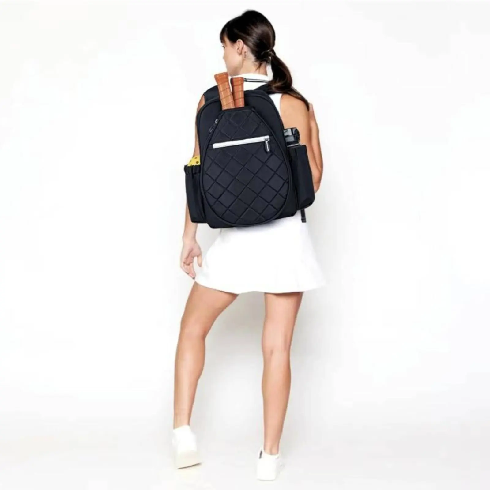 Quilted Pickleball Backpack Lightweight Pickleball Paddle Bag Sports Backpack Shoe Compartment Breathable Rear Panel for Women view 4