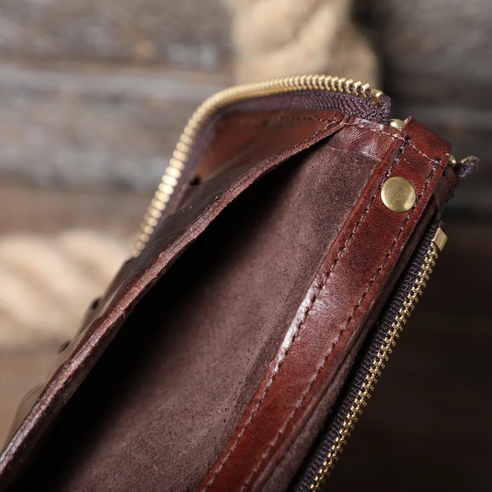 S.WORKER Klassische Geldbörse aus Vollnarbenleder, Vintage Echtleder-Portemonnaie, Große Kapazität Kartenhalter – Detail 15