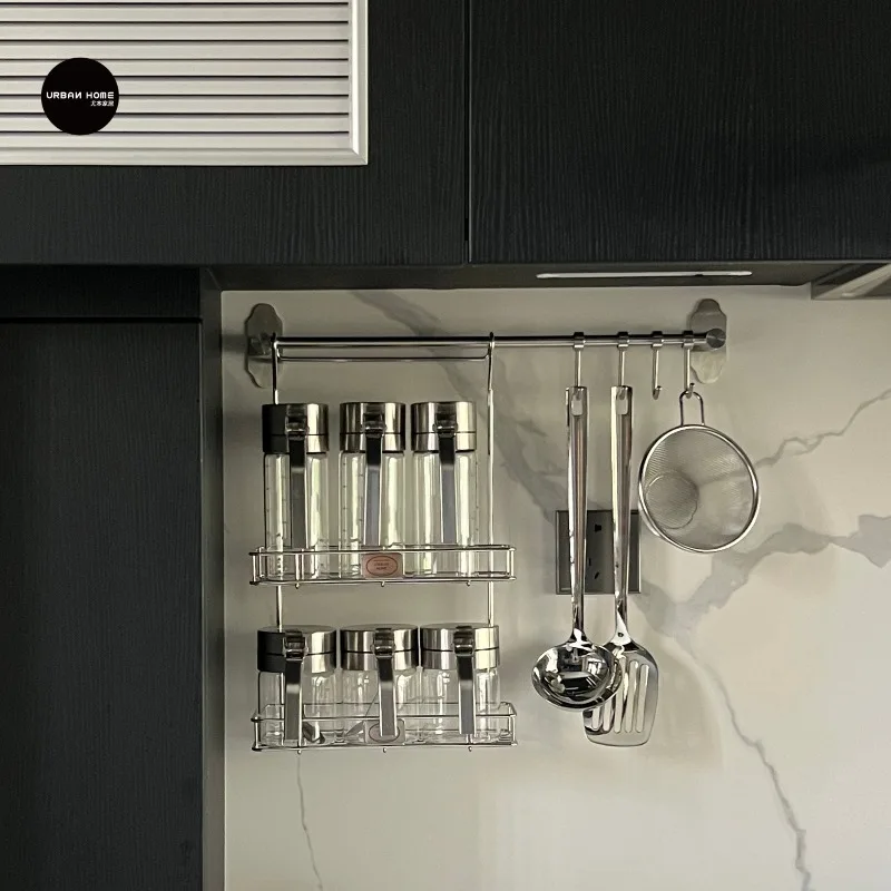 Stainless Steel 2-Tier Hanging Basket Kitchen Spice Organizer Utensil Drainer Storage Shelf Wall Mounted Kitchen Shelf System
