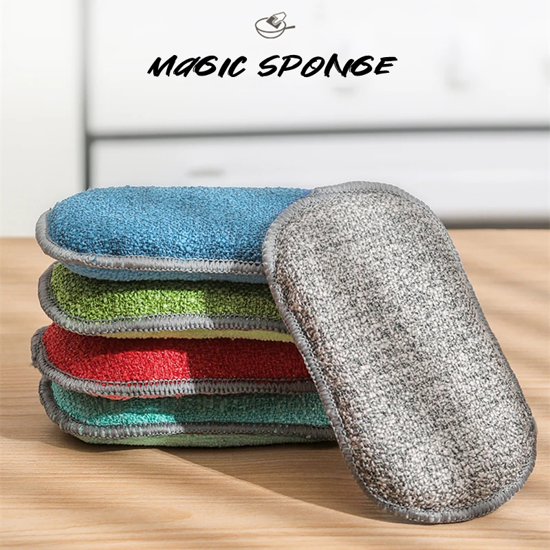 Reusable Kitchen Dishwashing Sponge Don\'t Hurt Pot Magic Sponge Non-stick Oil Sponge Dishcloth Bathroom Household Cleaning Tools