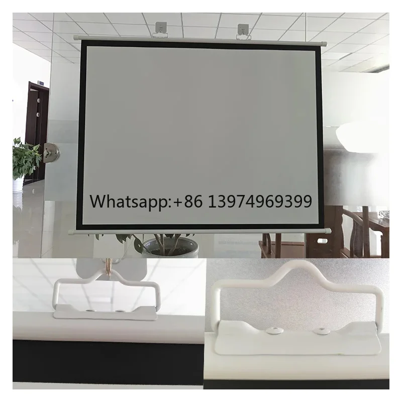 Simple Projection Screen16:9 HD Punch-Free Wall Hanging Portable Projection Screens Manual Roll-up Screen for Home Theater