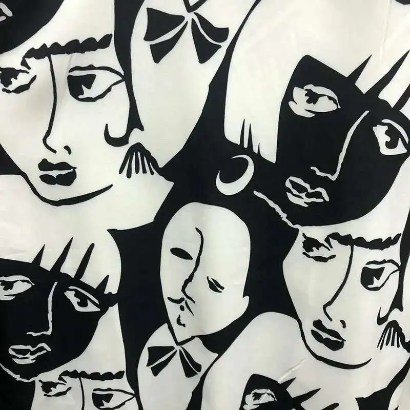 Camisa masculina com estampa contrastante de manga curta, streetwear casual, camisa retrato, preto e branco, verão