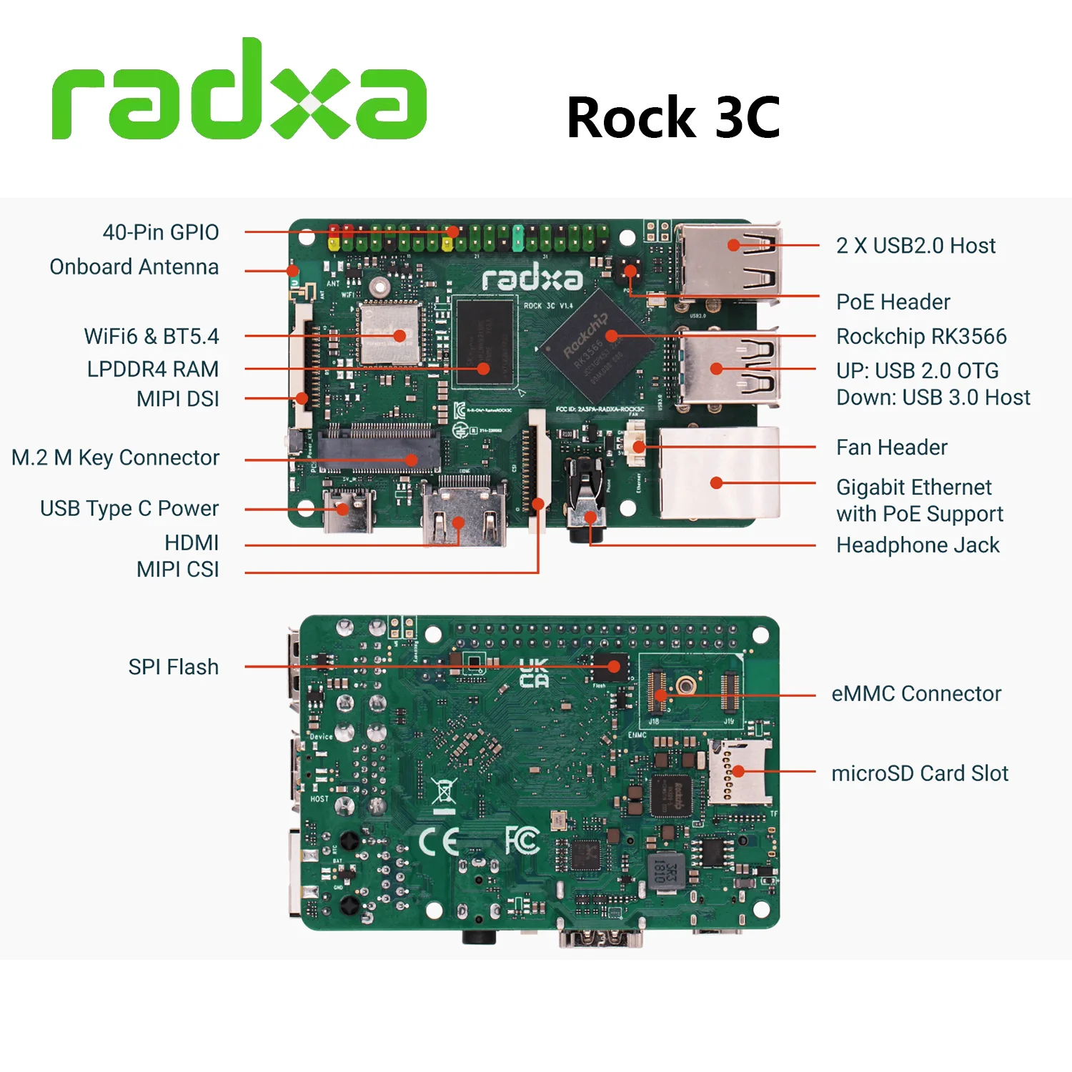 Imagem -05 - Placa de Desenvolvimento Radxa Rock 3c Braço Quádruplo Rk3566®córtex Córtex®a55 Armv8 Suporte de 64 Bits 1.6ghz 4k