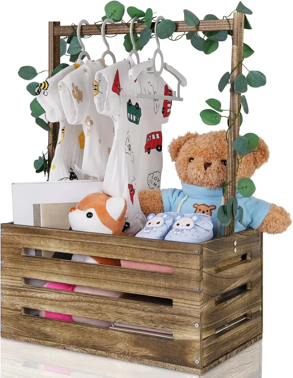 

Wooden Baby Shower Crate Basket with Handle for Newborn Gift Storage
