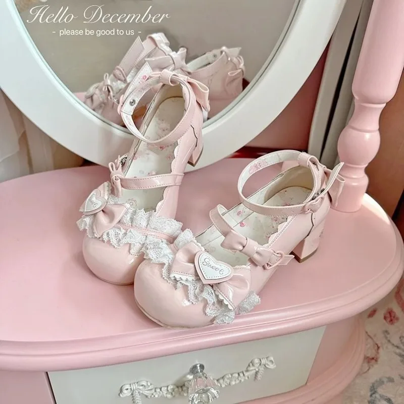 Sweet Lolita Mary Jane Shoes Round Toe Heel Comfort Non-Slip Casual Shoes Small Leather  Female Elegant Princess Shoes