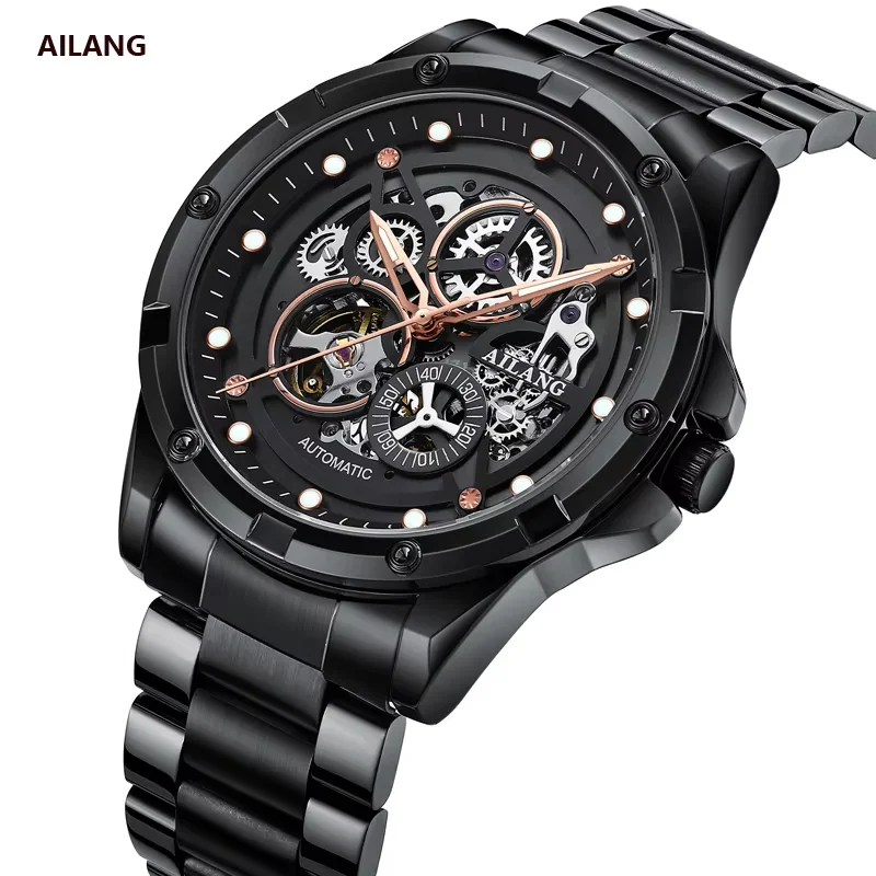 

Ailang hollowed out fully automatic men's watch with mechanical movement, men's night light waterproof trendy watch
