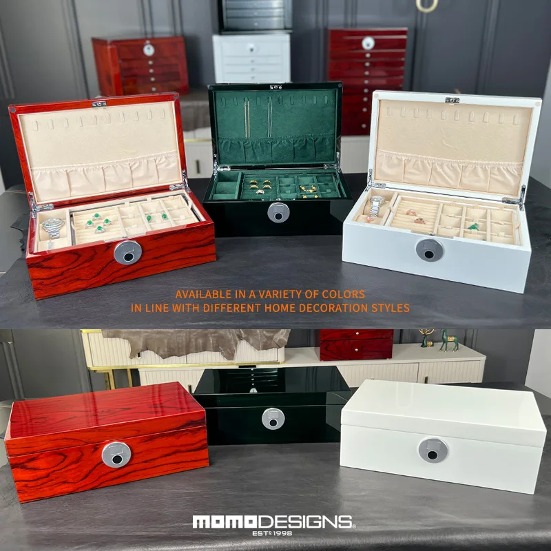 Luxury Jewelry Box Wood Jewellery Storage Chest Organizer Case for Women/Ladies Birthday Gift with Fingerprint Unlock