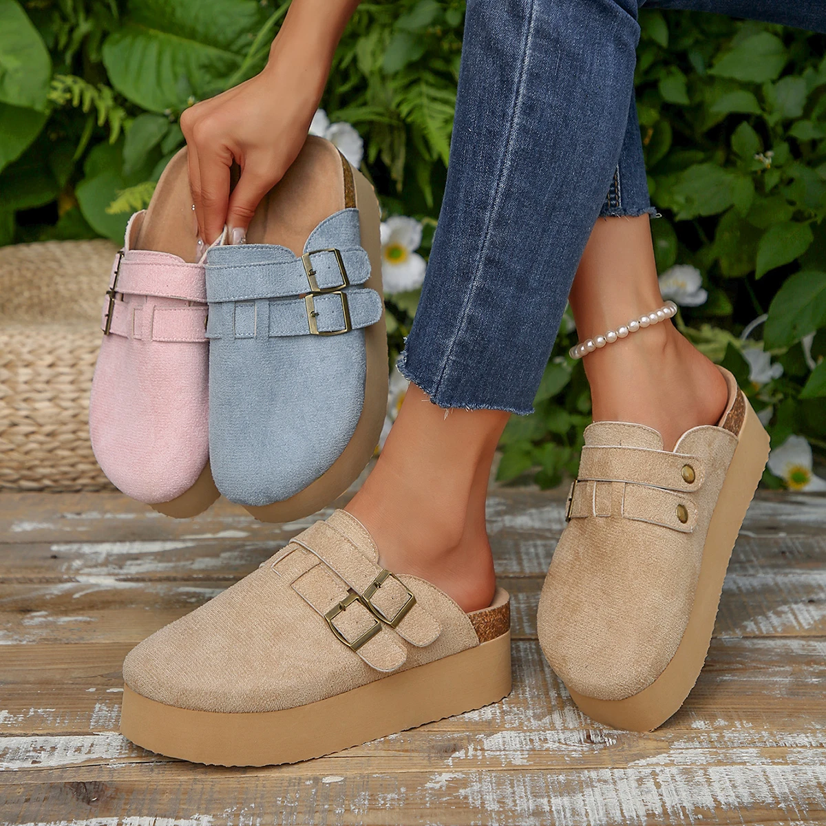 Zapatillas de Mujer, Plataforma de Primavera, Zapatos Tipo Suecos, Zapatillas de Mujer con Aumento de Altura, Zapatillas Sin Cordones, Sandalias Planas con Suela de Goma, Sandalias Deslizantes para Mujer