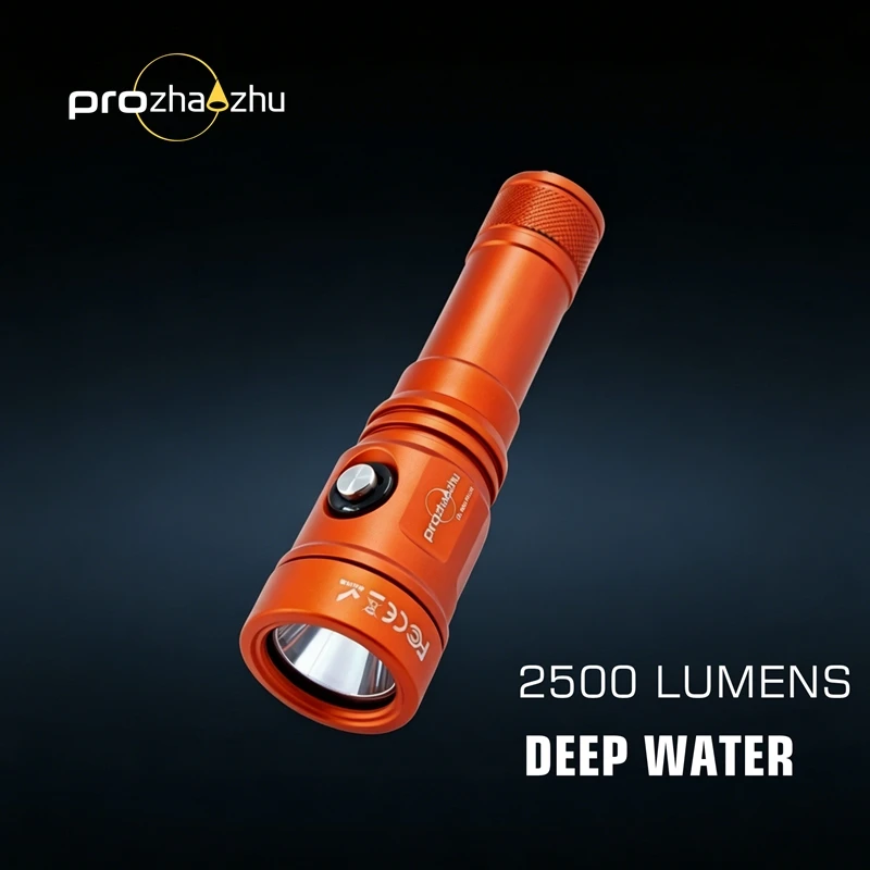 PROZHAOZHU DL-B50-PLUS 2500 Lumen Scuba Diving Flashlight USB-C Rechargeable IP68 Water-Resistant 100M Professional Diving Torch