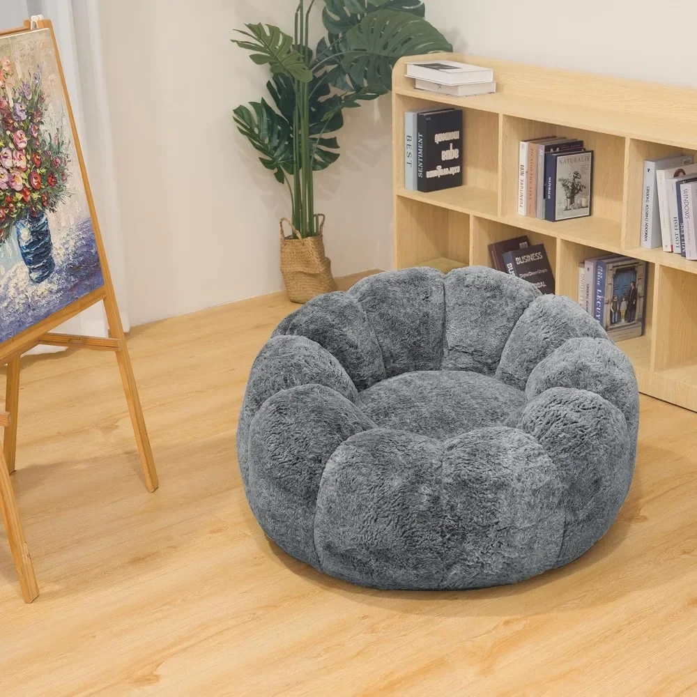 Chaise pouf moelleux avec rembourrage, chaise pouf en fausse fourrure, support à dossier bas, accoudoir pétale, adultes