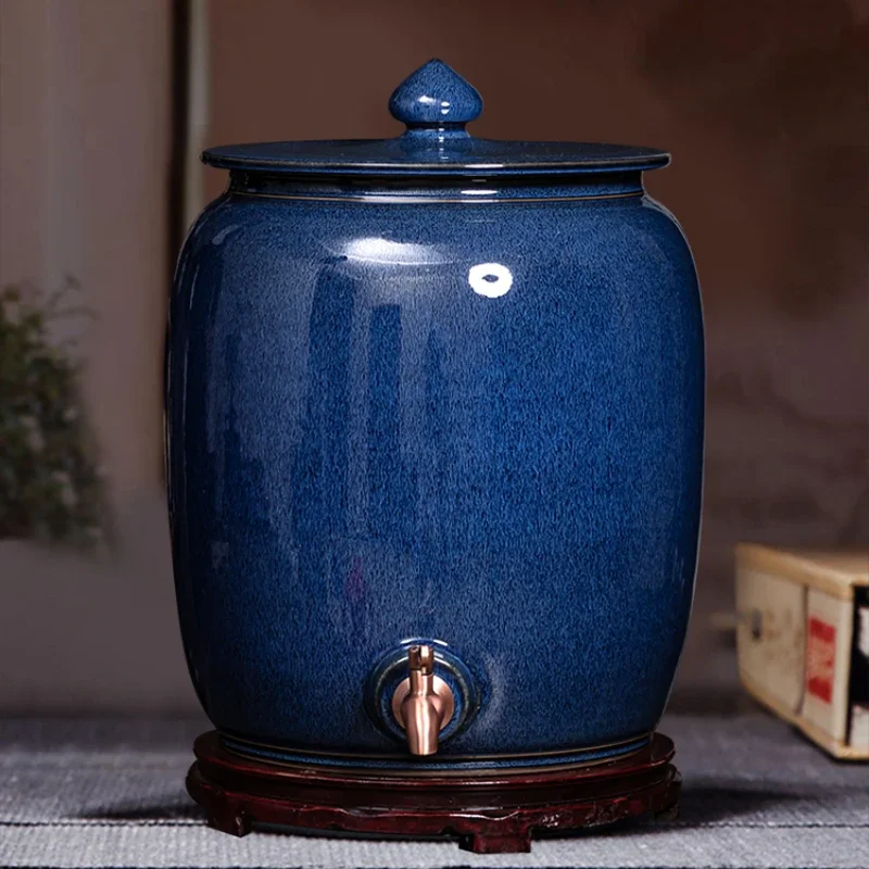 Porcelain Wine Jar Sealed with Faucet Wine Jar Liquor Pot Liquor Jar Tea Making Water Storage Tank