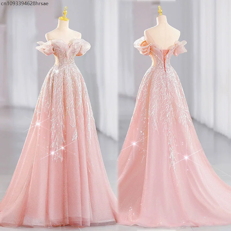 

Pink Dream Princess Evening Dress Womens Party Strapless Sleeveless Luxury Dresses for Wedding Ball Formal Occasions Prom
