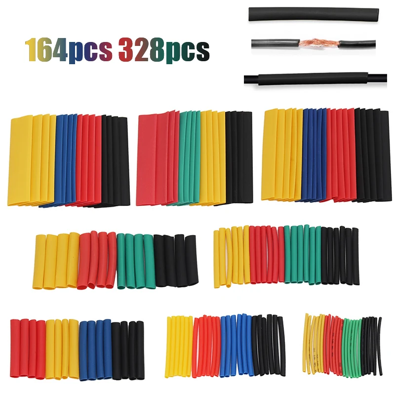 164pcs 328pcs Set 8 Sizes Heat Shrink Tube Shrinking Assorted Polyolefin Insulation Sleeving Heat Shrink Tubing Wire Cable