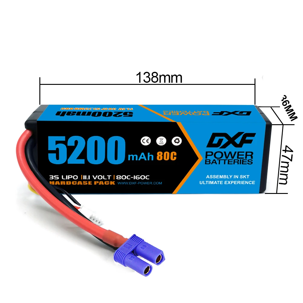 DXF 3S Lipo Battery 11.1V 5200mAh 80C EC5 Plug Hardcase For 1/8 Buggy Truggy Offroad Car Boat Truck Airplane UAV RACING