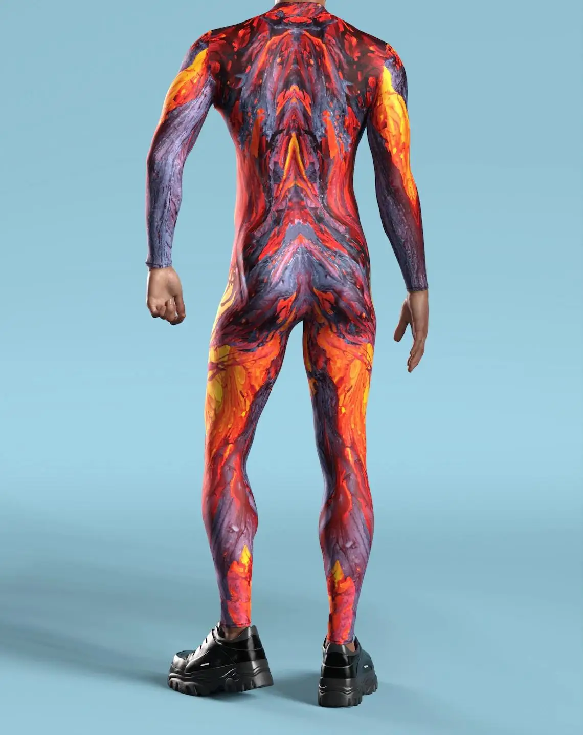 Mehrfarbiger Digitaldruck-Jumpsuit für Damen, Cosplay, Halloween, Karneval, Kostümparty, Performance, Reißverschluss, elastischer, schmaler Bodysuit – Detail 6