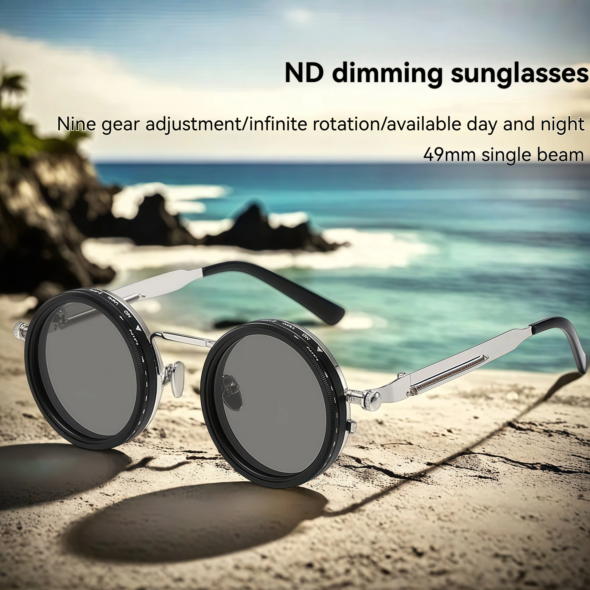 

ND 9-Level Adjustable Sunglasses Retro Punk Style Round Fishing Cycling Driving Retro Glasses Uv Protection Polarized Sunglasses