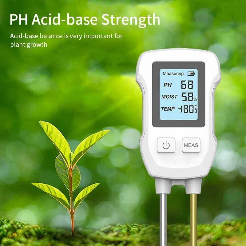 Digital LCD Soil Tester 3-in-1 PH/Moisture/Temp 3.0-9 pH Meter Metal Sensor Humidity Monitor for Flower Plants Gardening