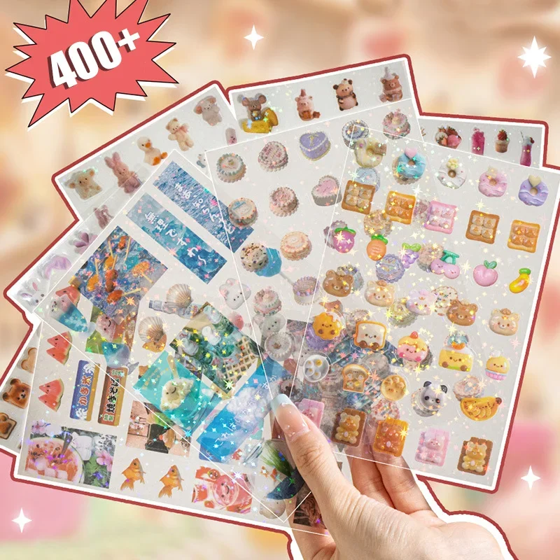 10Pcs/pack Y2K PET Transparent Flash Film Sticker Scrapbooking Decorative Stickers Kawaii DIY Phone Collage Material