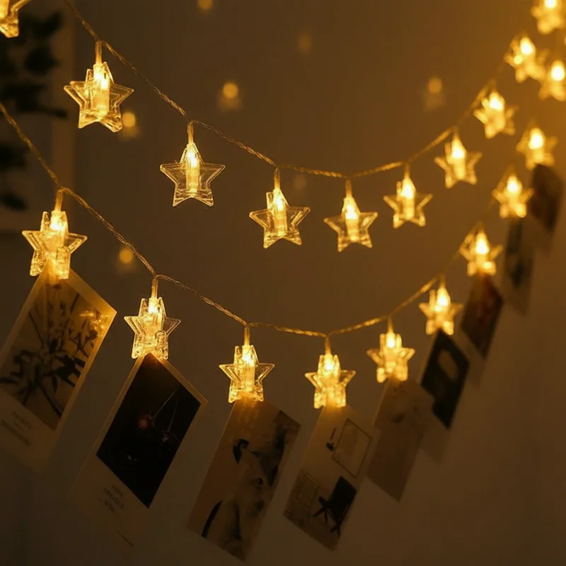 1.5m 10 LED Photo Clip Fairy Lamps Star Battery Powered with Clips for Hanging Picture Bedroom Wall Wedding Decor