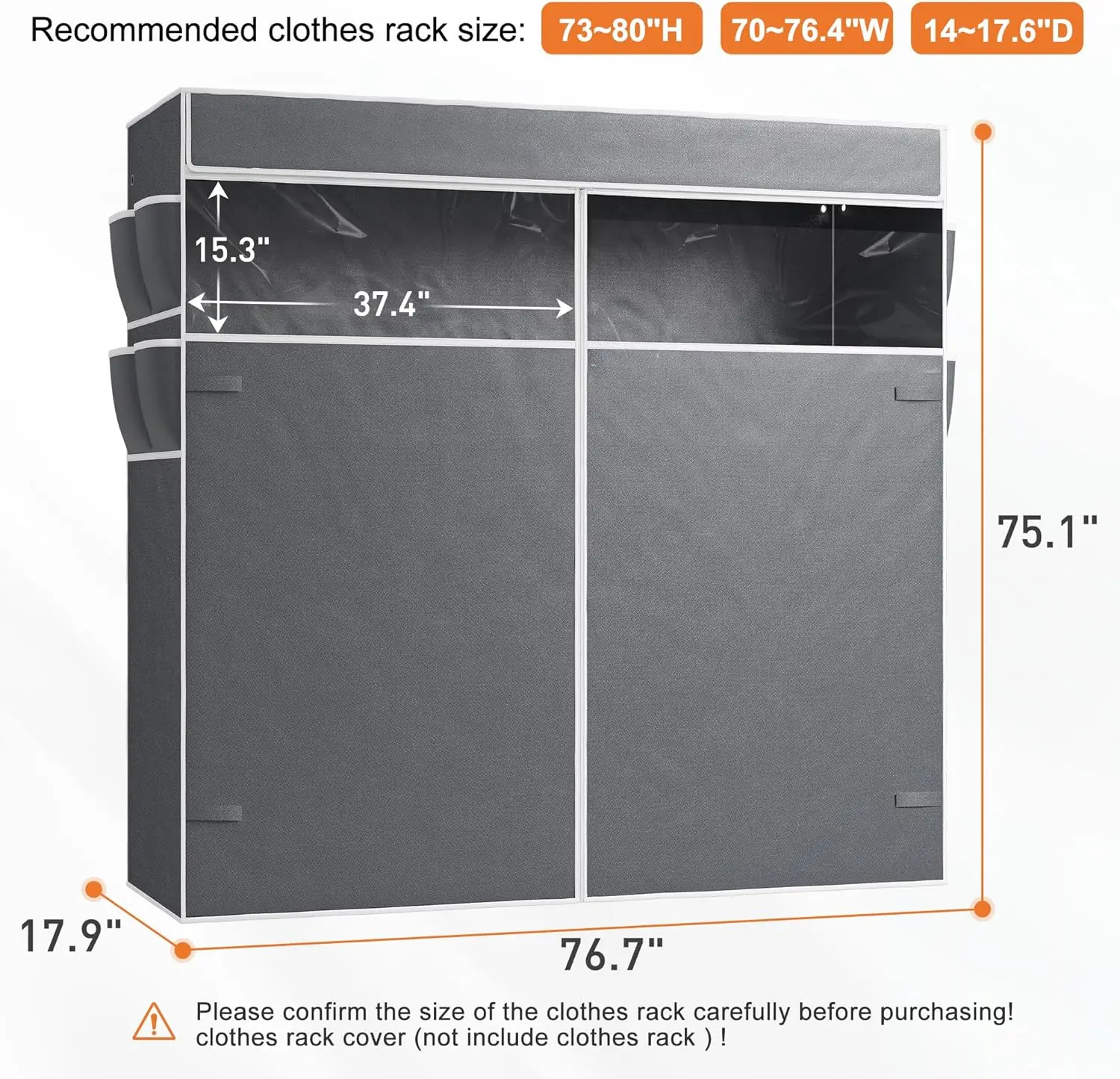 Raybee Kledingrek Hoes Alleen, Stof Kleding Rek Cover Met Rits, Kleding Rek Cover Met Pvc Clear Window & 8 Side