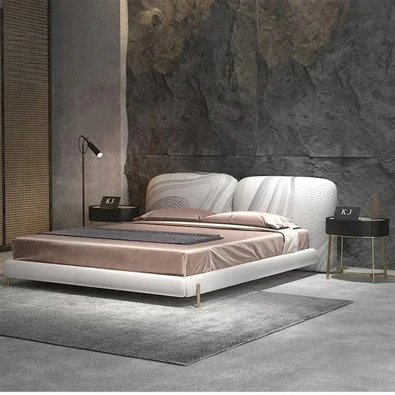 Bedroom Furniture Italy Style Leather Double Bed Support Customization Of Color Solid Wood Designer Villa King Size Bed Frame