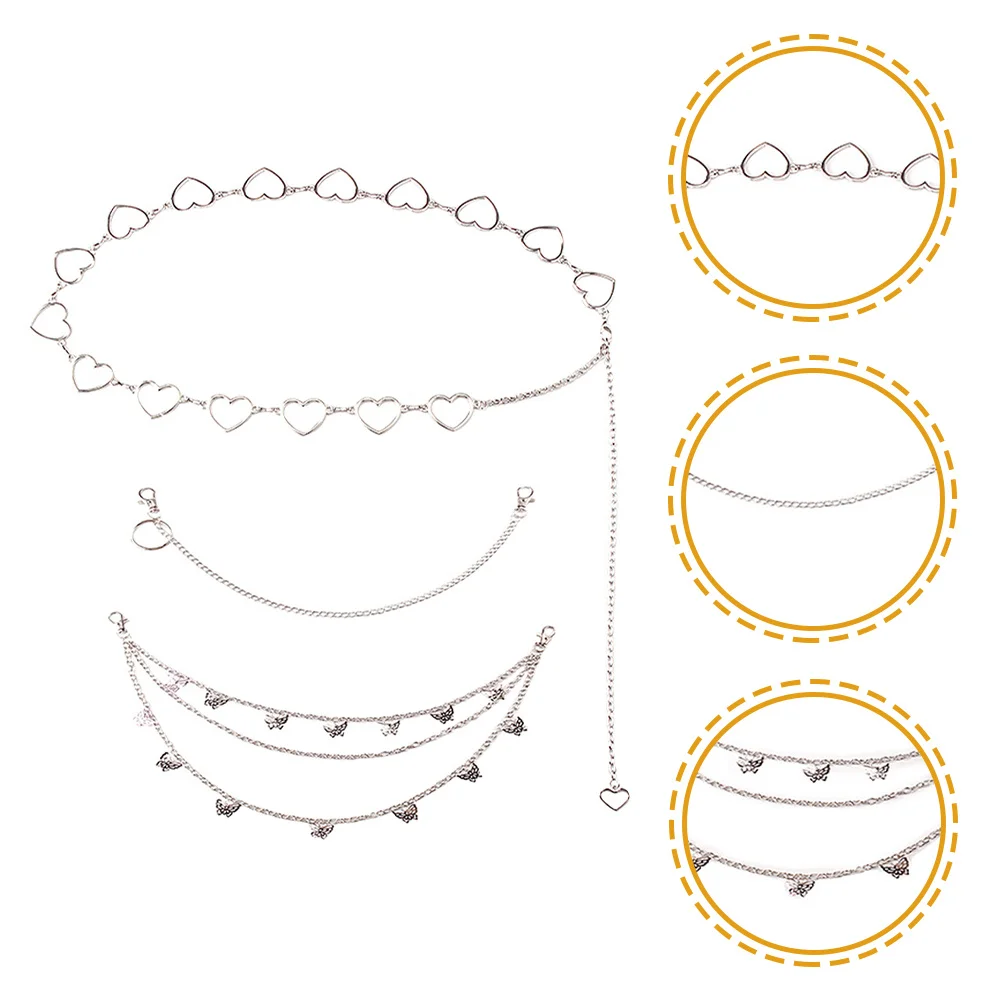 3Pcs Love Heart Butterflies Pants Chain Punk Hip Hop Waist Chain Fashion Jeans Chains Casual Party Accessory Chains for Pants