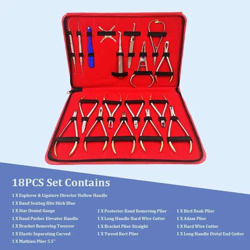 

18Pcs Orthodontic Pliers Kit for Archwire Forming Braces Adjustment and Dental Procedures Dentist Instrument Set