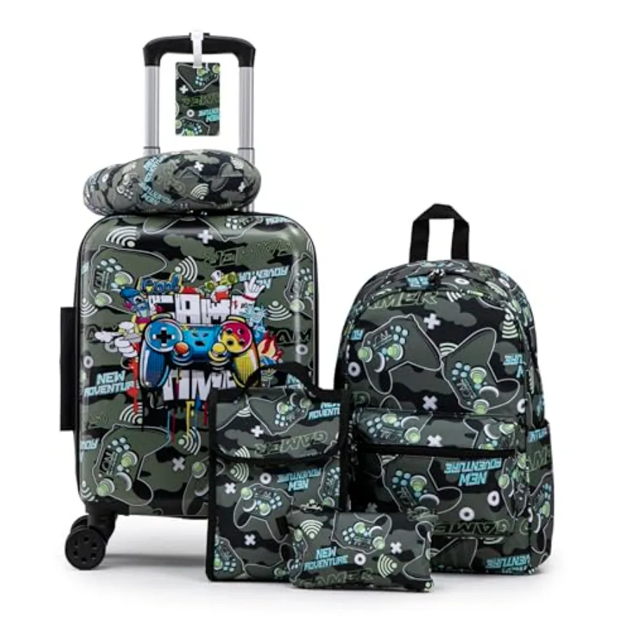 

Kid's Luggage Set 6 Pcs Suitcase Set 16" Hardside Luggage with Spinner Wheels Girls Boys ry on Luggage Travel Rolling Luggage A
