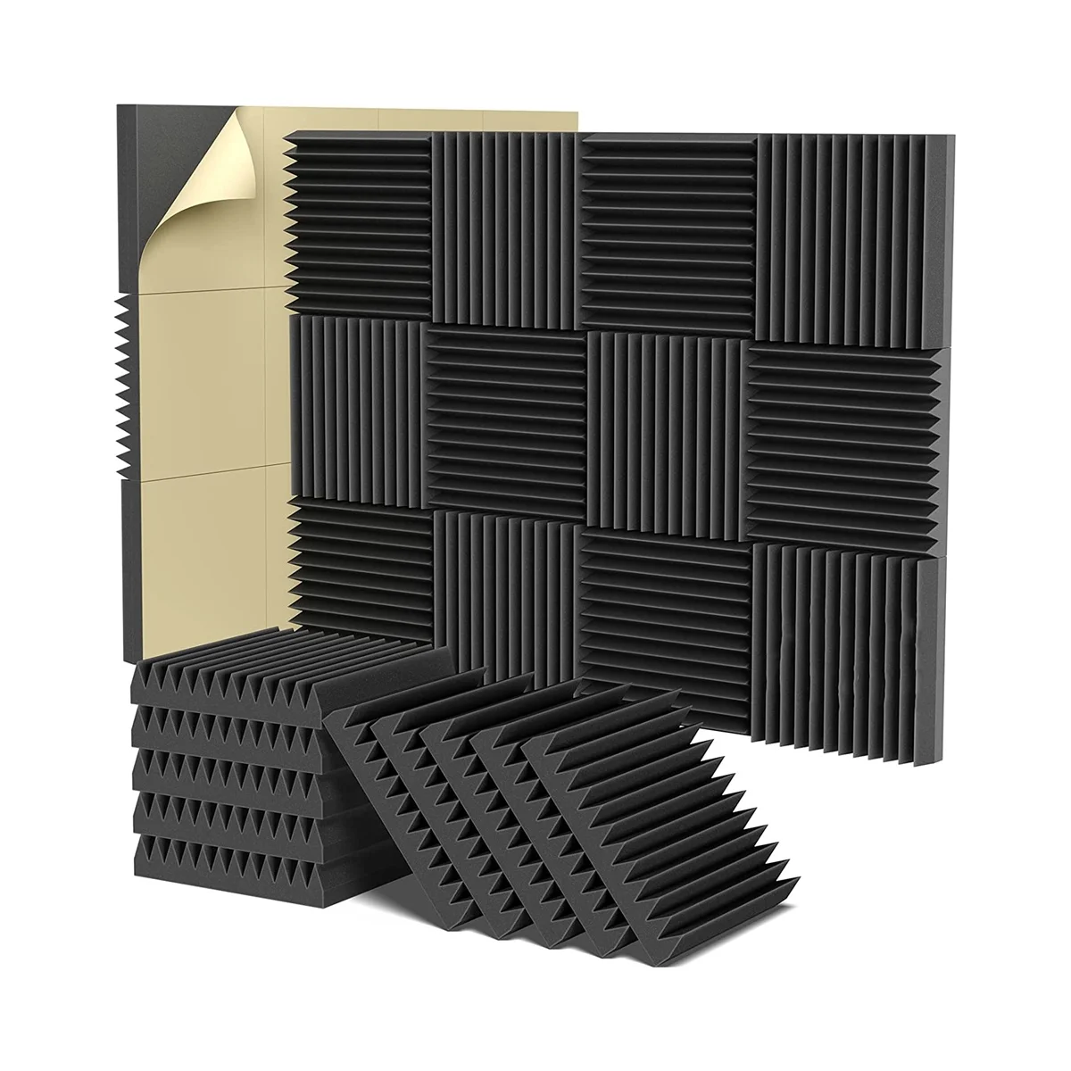 Acoustic Foam Panels, 2X12X12inch Self-Adhesive Sound Proof Foam Panels, High Density Soundproof Wall Panels (12 Pack)