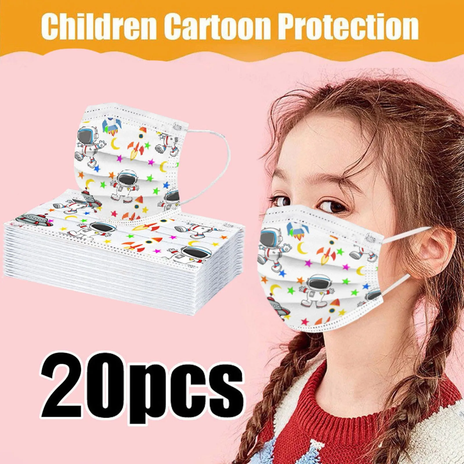 

20pcs Children'S Masks Cartoon Astronaut Print Masks Protection Daily Creative Personality Portable Practical Commuting