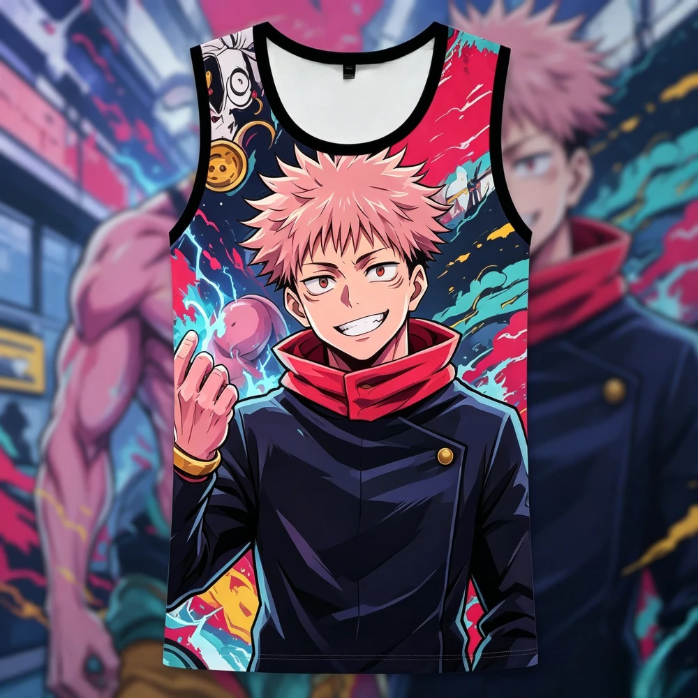 2026 Summer Jujutsu Kaisen Retro Cosplay Vest Men's Oversize 3D Printed Sleeveless T-shirt Family Unisex Children Sports Shirt