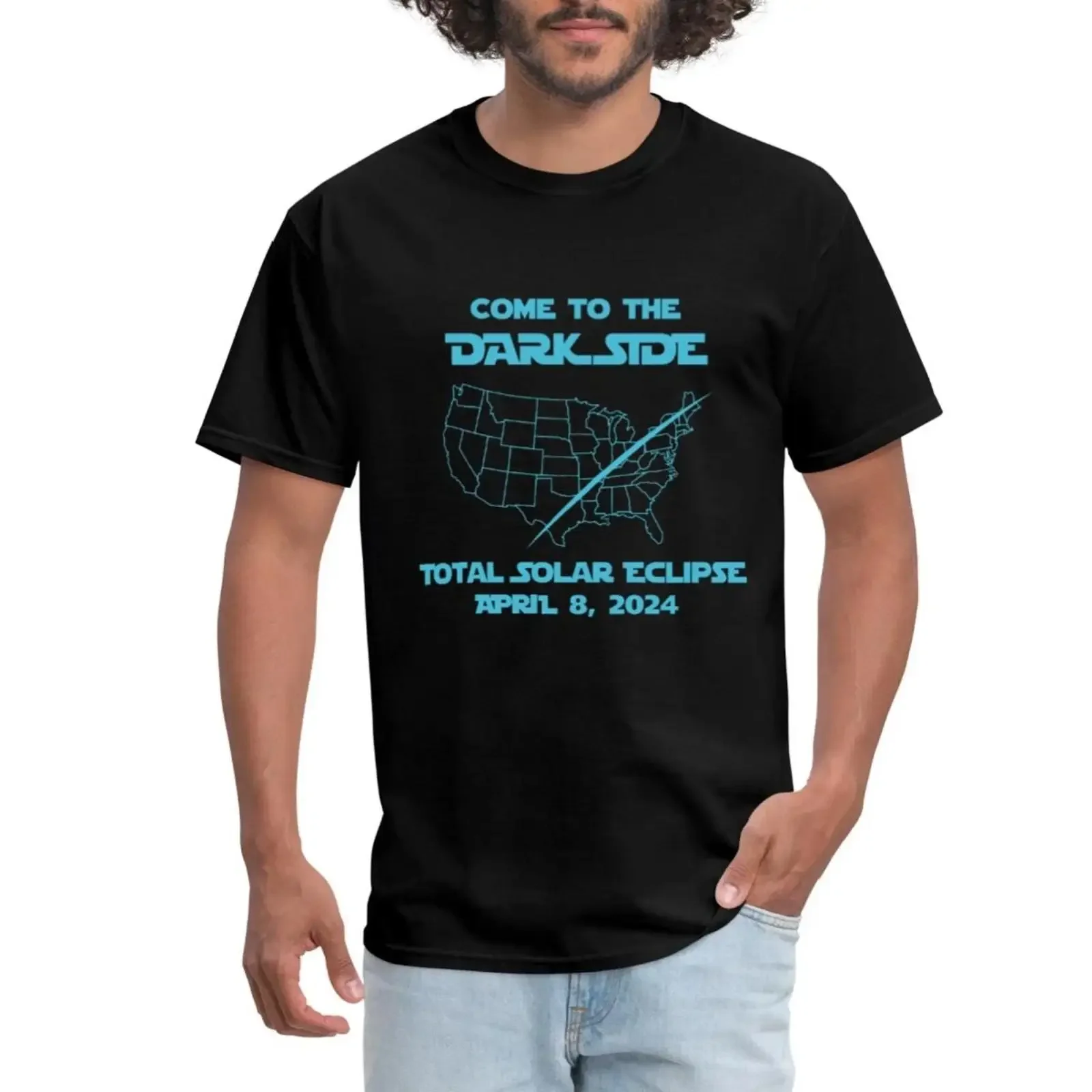 Total Solar Eclipse 2024 Come To The Dark Side Men's T Shirt vintage Washed streetwear Stretched Casual Slightly Versatile