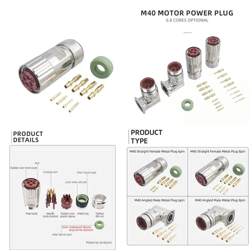 Servo motor M40 electrical waterproof crimp circular connector, heavy drive power supply 6-8 pin straight female plug