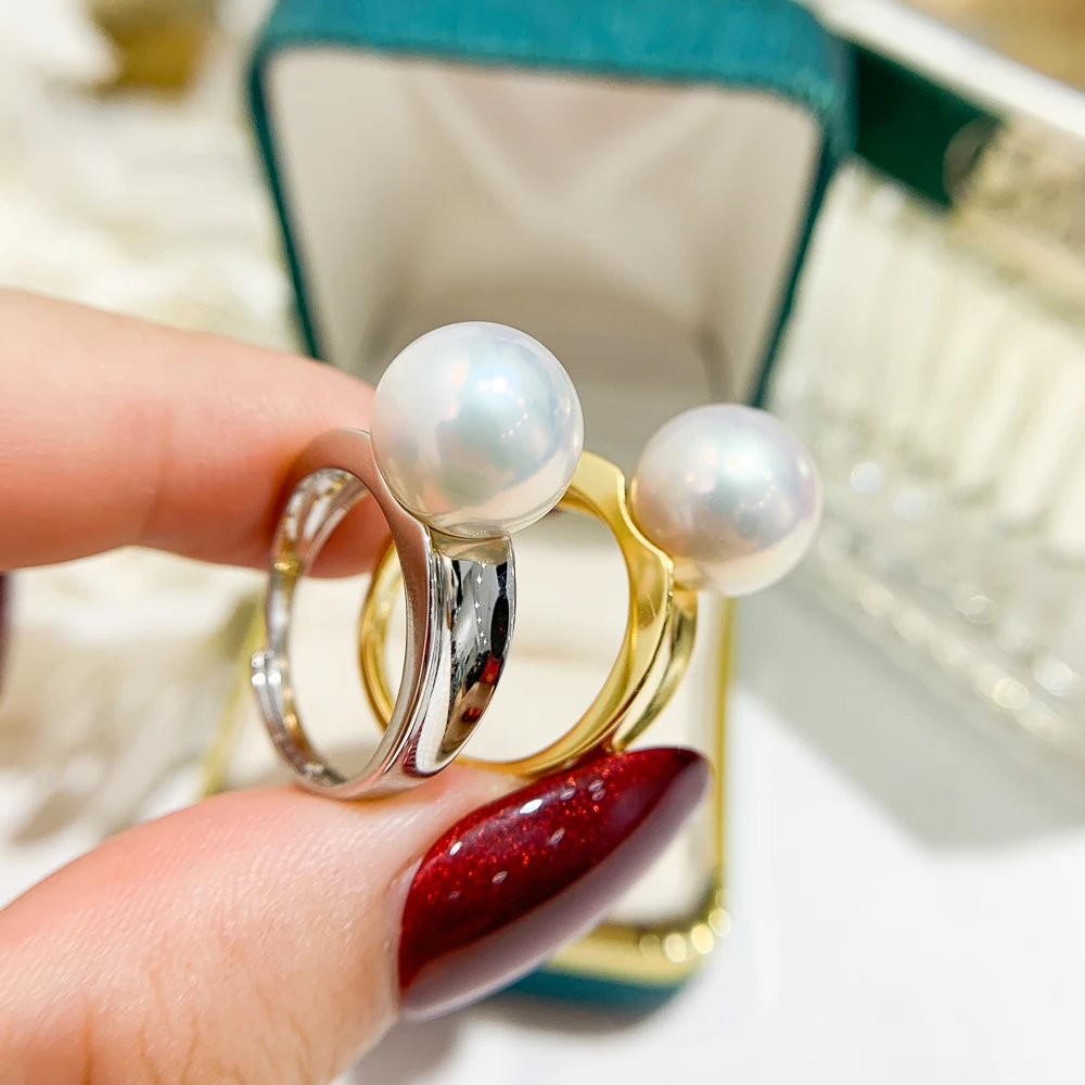 

3pcs DIY Pearl Accessories 925 Silver Pearl Ring Holder, Stylish Gold Silver Ring Holder, with 11-14mm Round