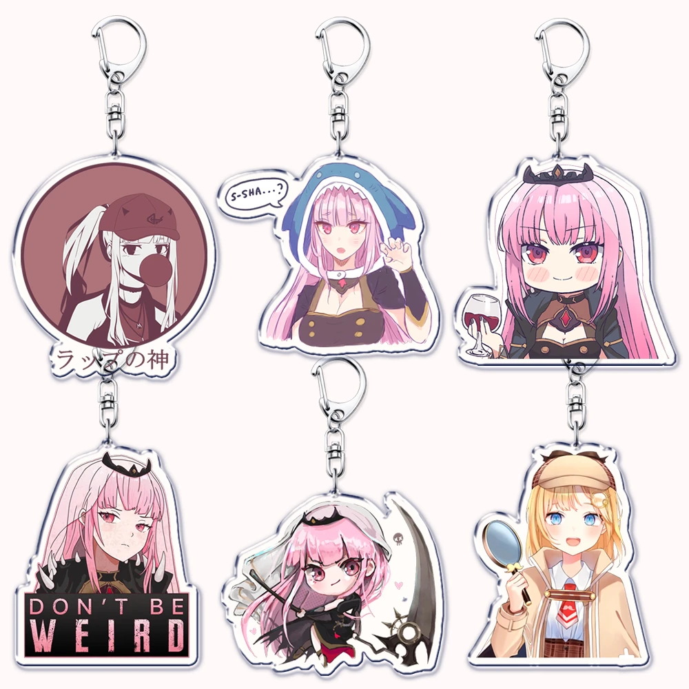 Cute Anime Pink Mori Calliope Keychains for Accessories Bag Kawaii Vtuber Hololive Keyrings Jewelry Friends Fans Gifts