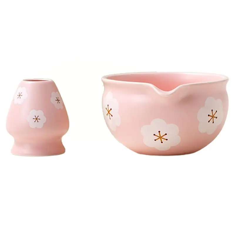 ABVT-Tea Bowl Set-2 Pieces Traditional Japanese Matcha Bowl& Whisk Holder For Table Tea Ceremony Parties Gifts Snowflake White