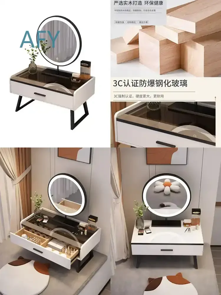 Bay Window Dresser for Small Apartment Balcony Tatami Dressing Table All Solid Wood Glass Light Luxury Modern Minimalist