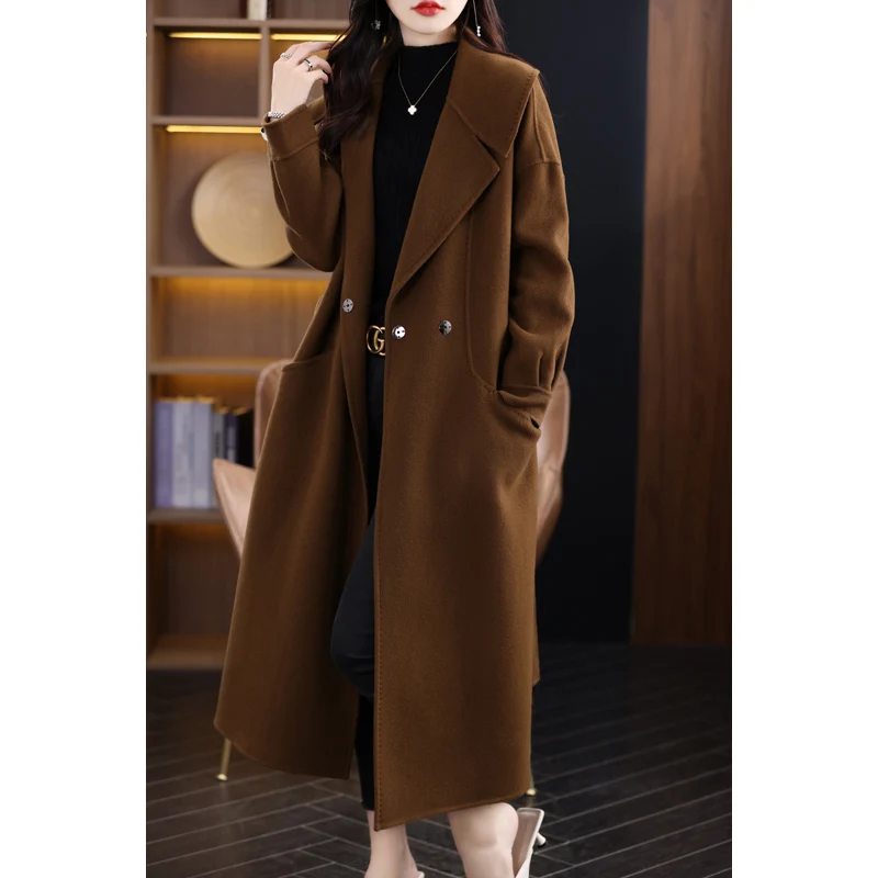 

Women's High-end Cashmere Coat, Mid-length, Lace-up, Loose, Over the Knee, Pure Wool, Light, Luxury, New, 2024