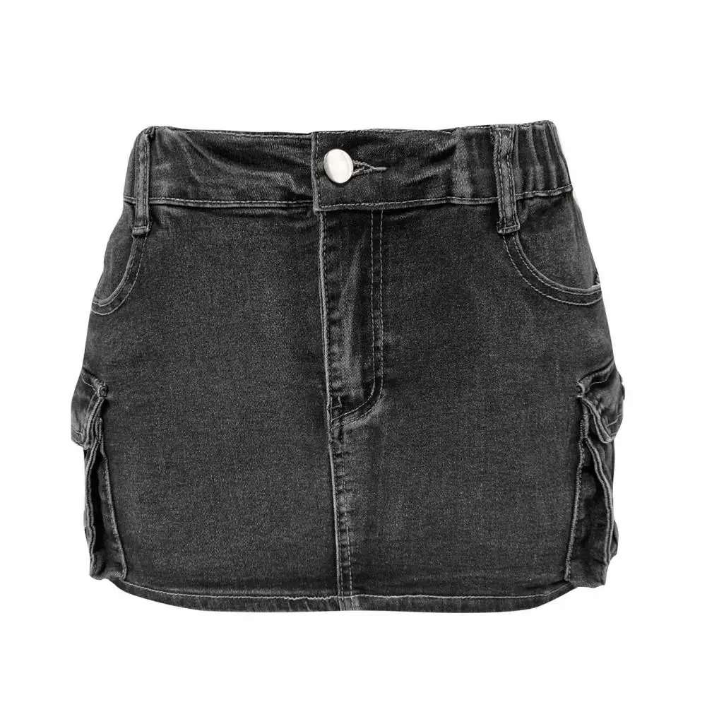 

Casual Denim Mini Skirt Stylish Women's Denim Mini Skirt with High Waist Pleated Design Multiple Pockets Fashionable Hip for A