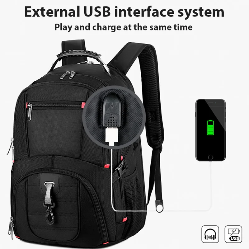 Imagem -04 - Qukam-mochila Masculina Multifuncional de Grande Capacidade Bolsa de Viagem Carregamento Usb Impermeável Laptop 17 Tablet Moda 40l